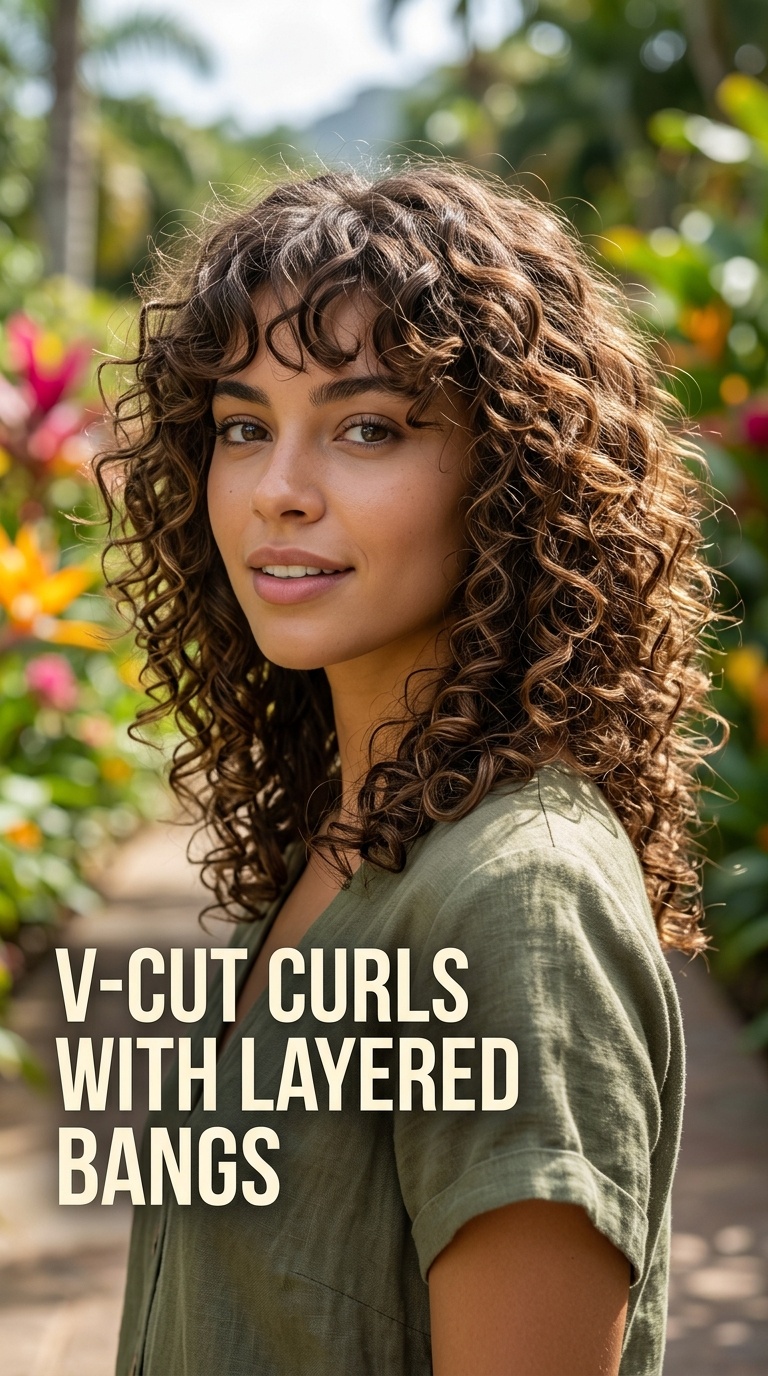 V-Cut Curls with Layered Bangs