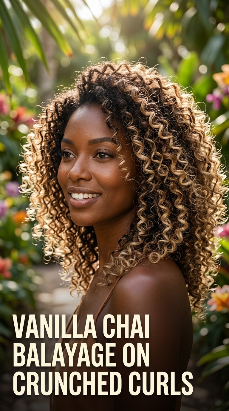 Vanilla Chai Balayage on Crunched Curls