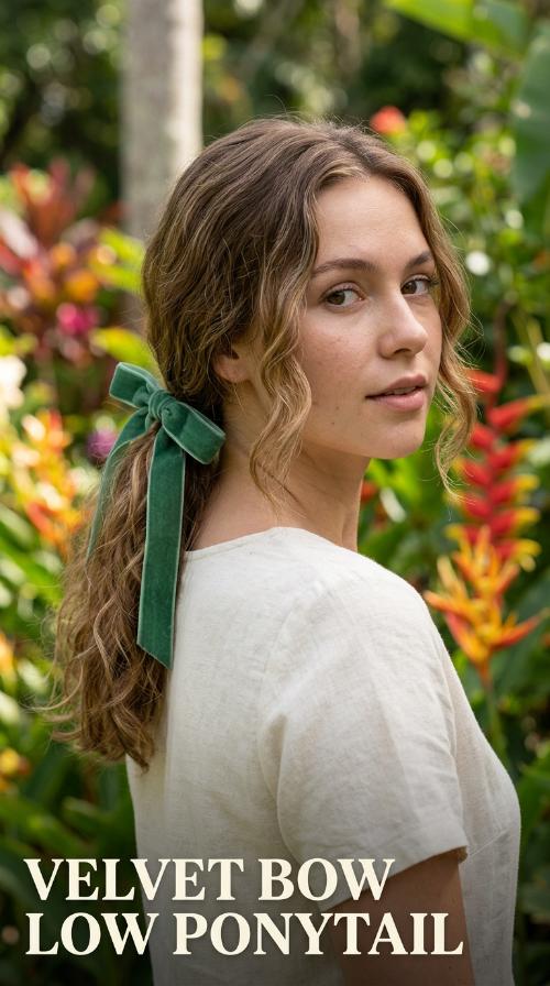 Velvet Bow Low Ponytail
