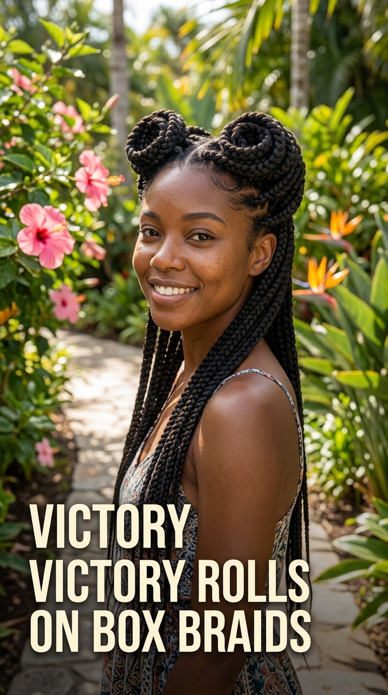 Victory Rolls on Box Braids