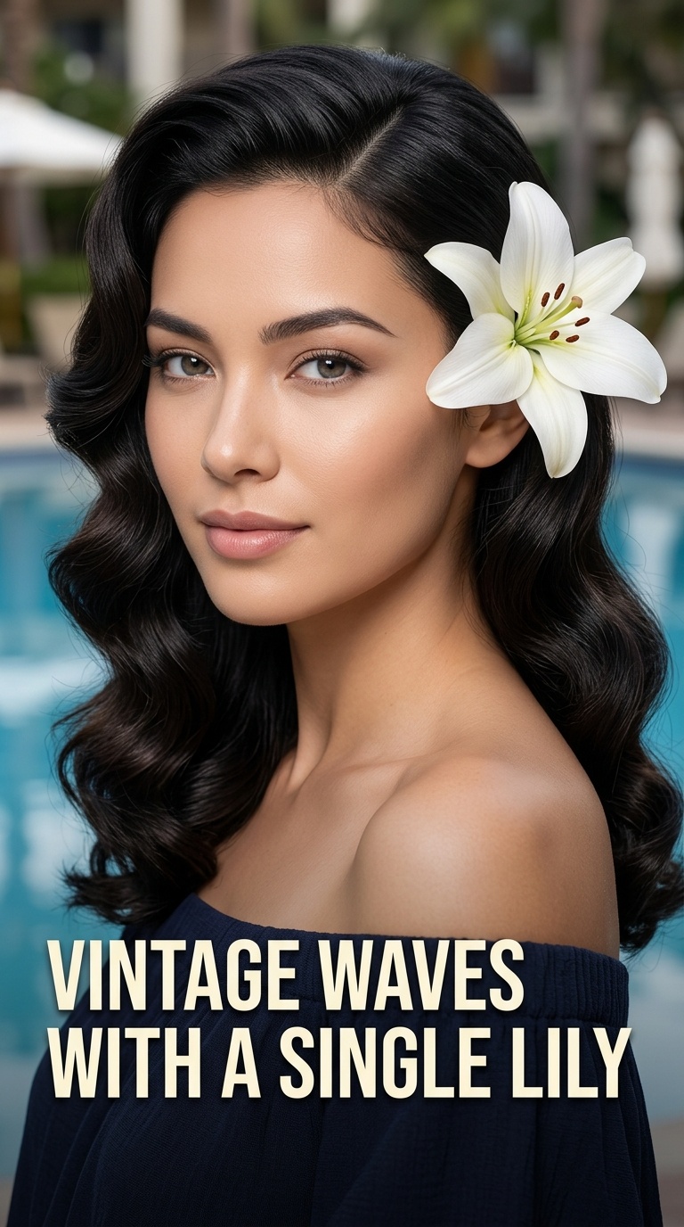 Vintage Waves with a Single Lily