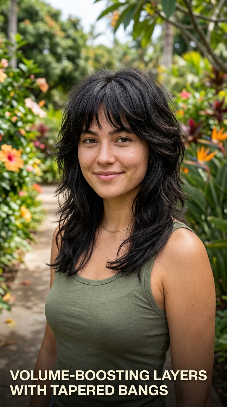 Volume-Boosting Layers with Tapered Bangs