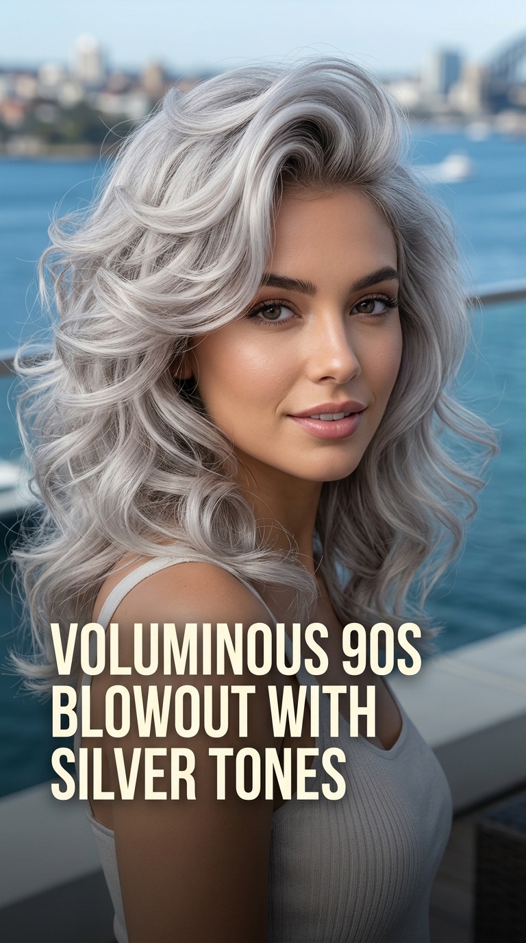 Voluminous 90s Blowout with Silver Tones