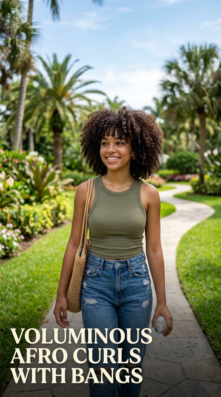 Voluminous Afro Curls with Bangs