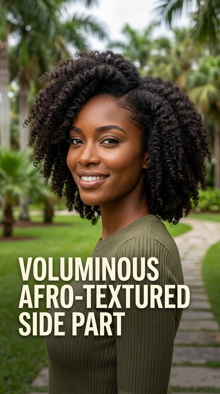 Voluminous Afro-Textured Side Part