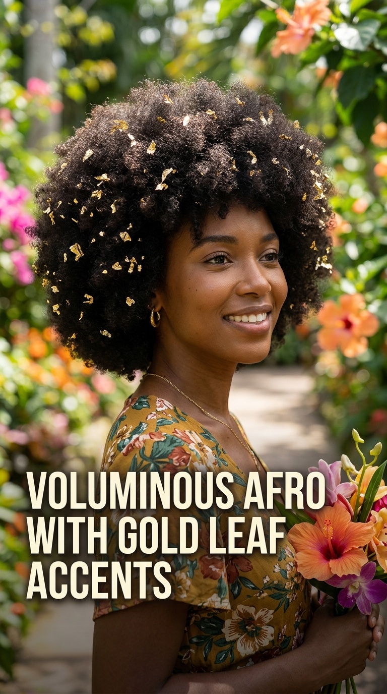 Voluminous Afro with Gold Leaf Accents