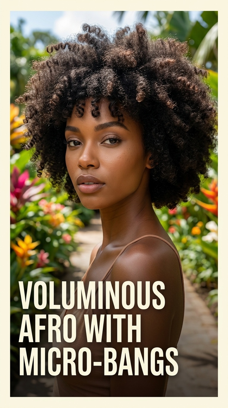 Voluminous Afro with Micro-Bangs
