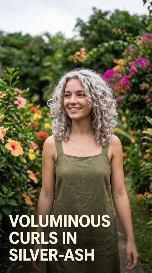 Voluminous Curls in Silver-Ash