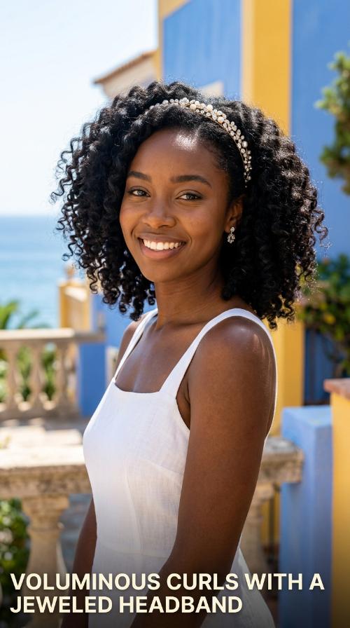 Voluminous Curls with a Jeweled Headband