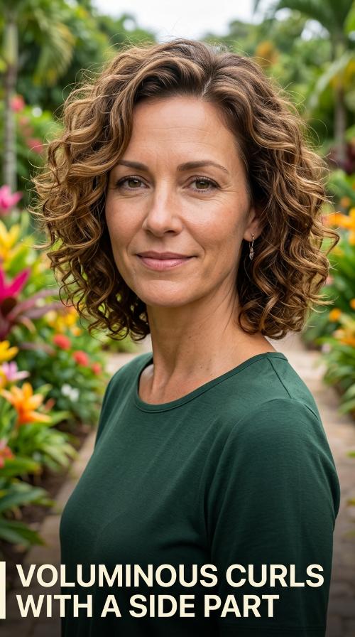 Voluminous Curls with a Side Part