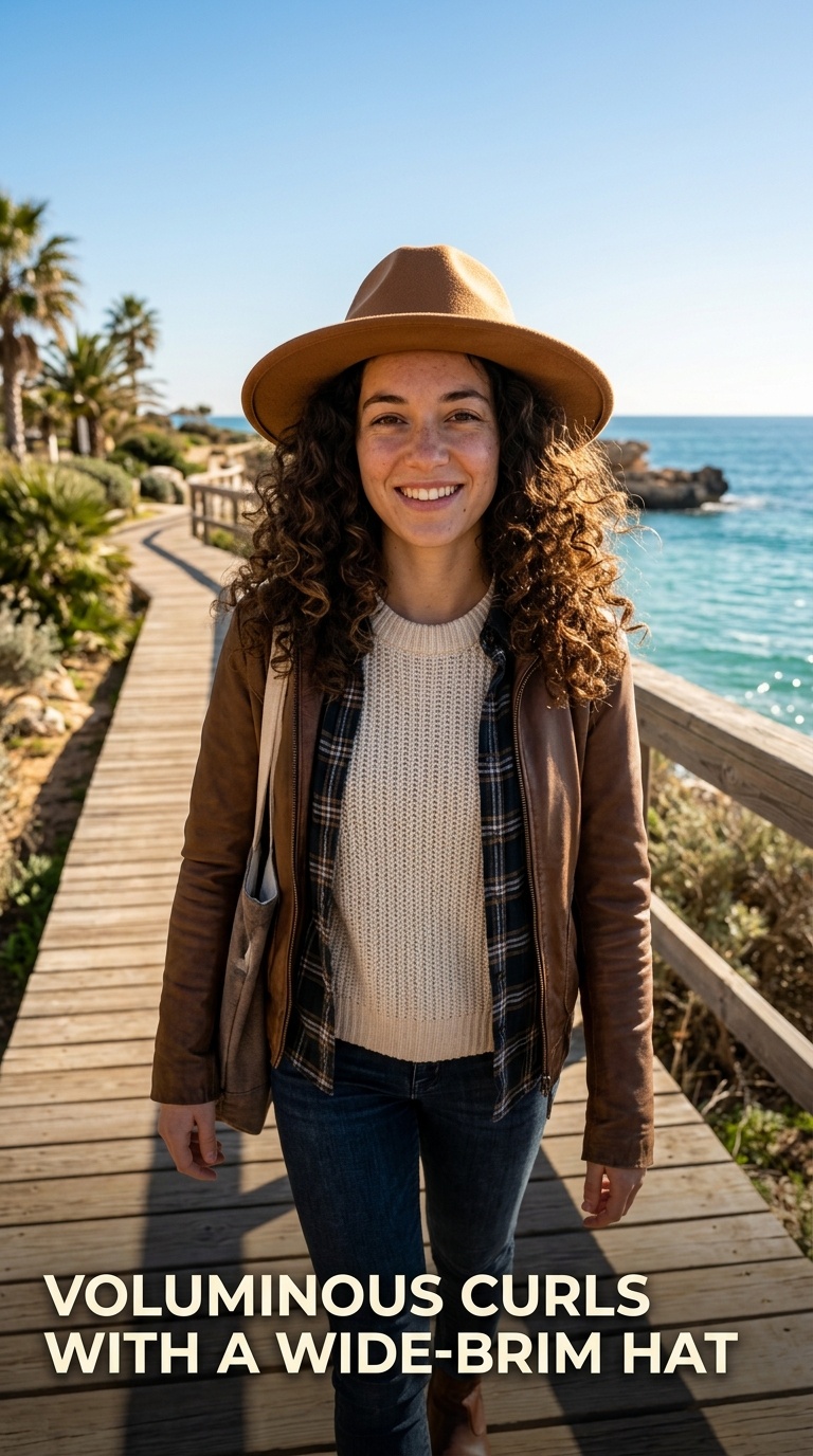 Voluminous Curls with a Wide-Brim Hat