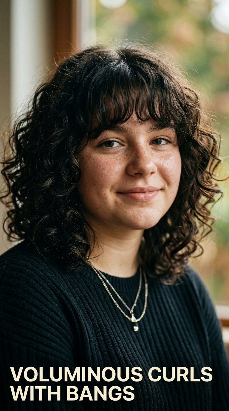 Voluminous Curls with Bangs