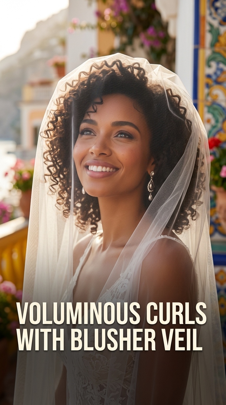 Voluminous Curls with Blusher Veil
