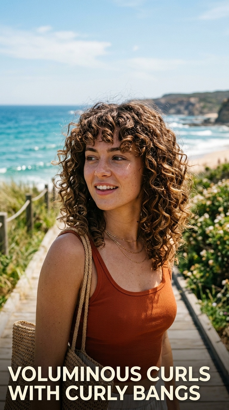 Voluminous Curls with Curly Bangs