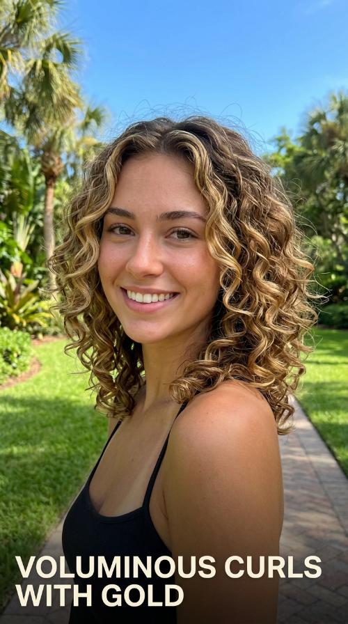 Voluminous Curls with Gold