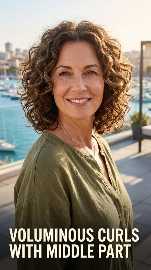 Voluminous Curls with Middle Part
