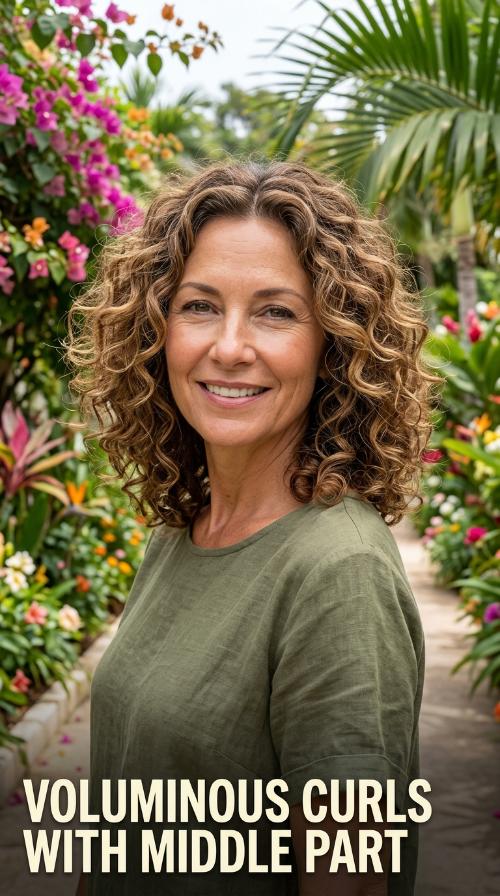 Voluminous Curls with Middle Part