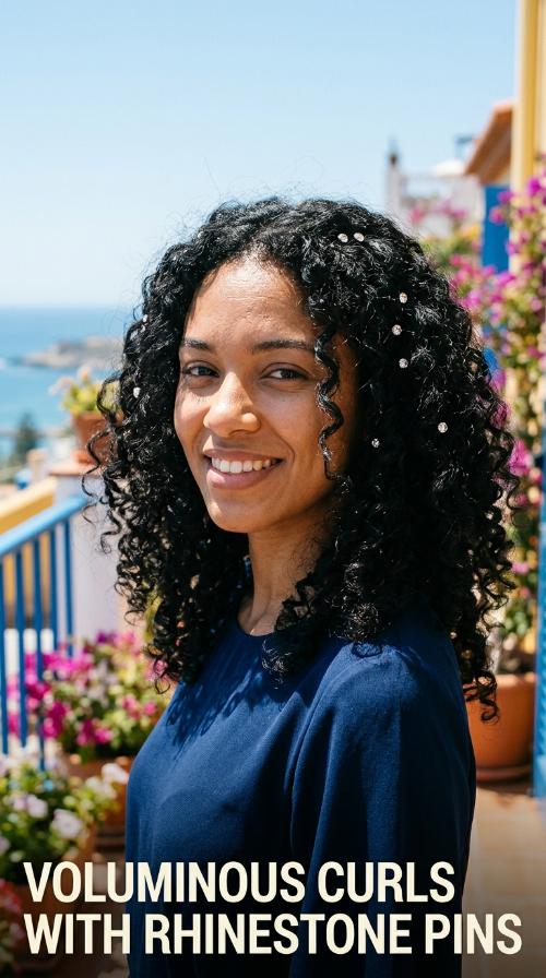Voluminous Curls with Rhinestone Pins