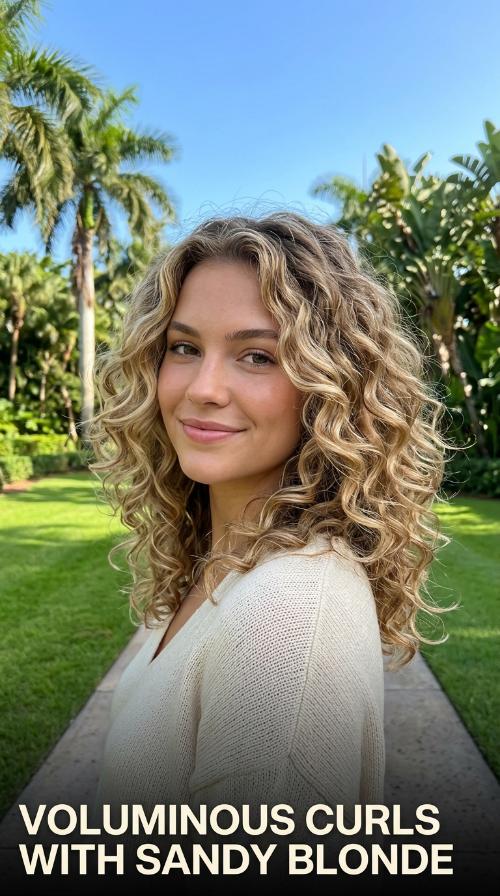 Voluminous Curls with Sandy Blonde