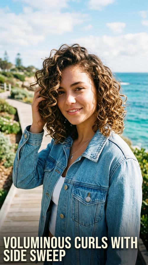 Voluminous Curls with Side Sweep