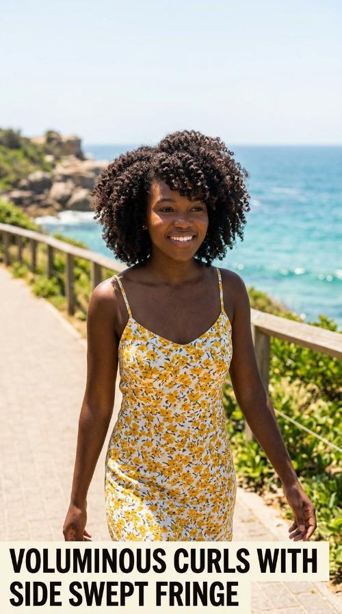 Voluminous Curls with Side Swept Fringe