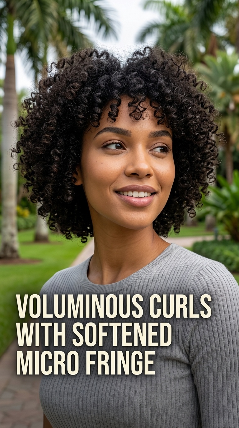 Voluminous Curls with Softened Micro Fringe
