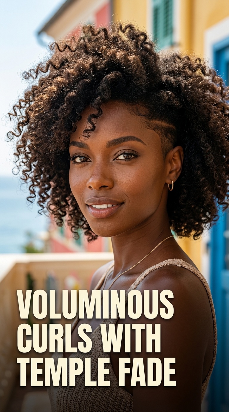 Voluminous Curls with Temple Fade