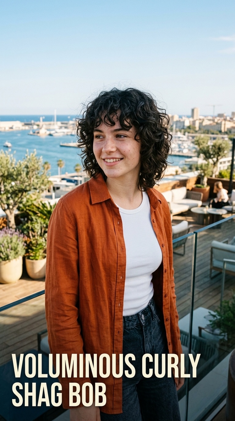 Voluminous Curly Shag Bob