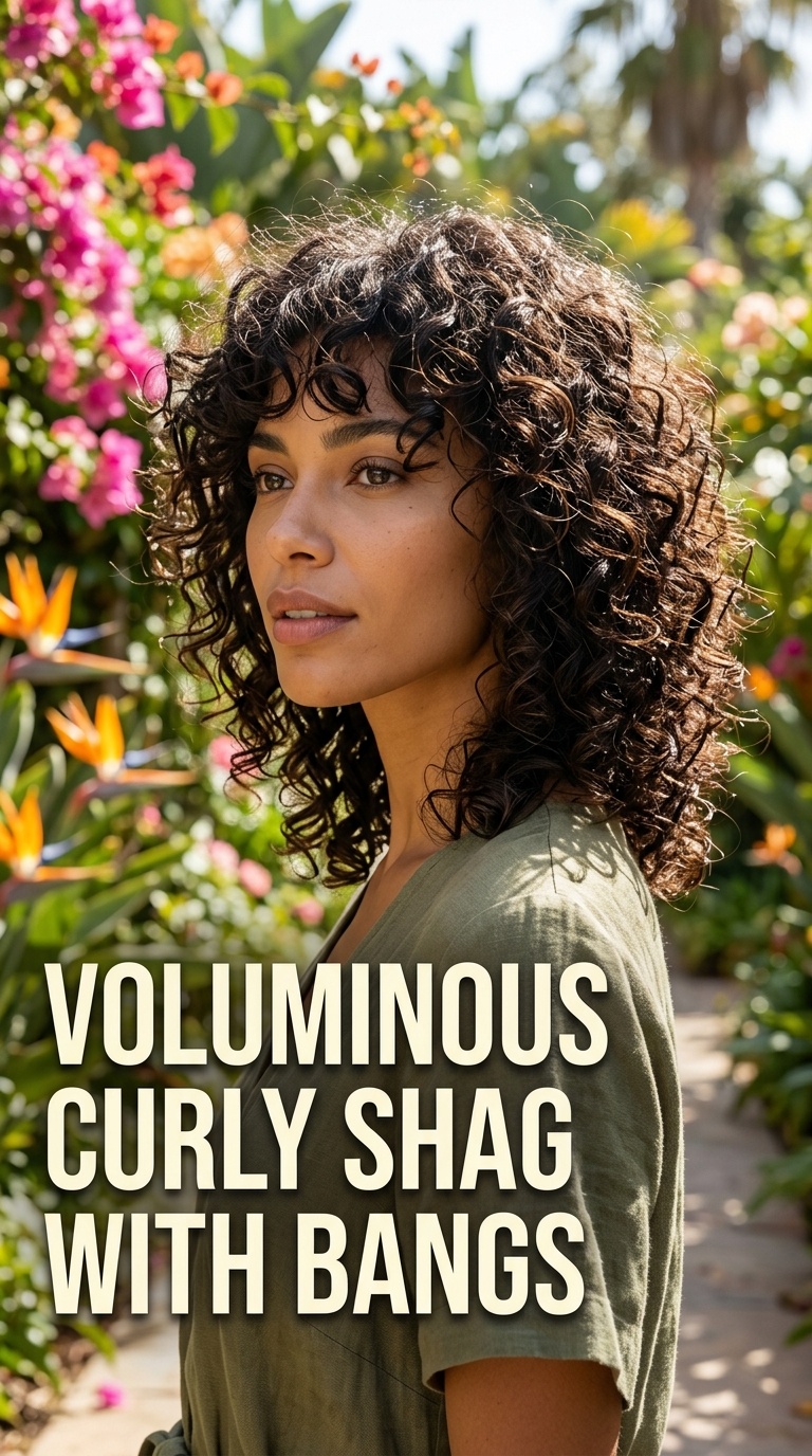 Voluminous Curly Shag with Bangs