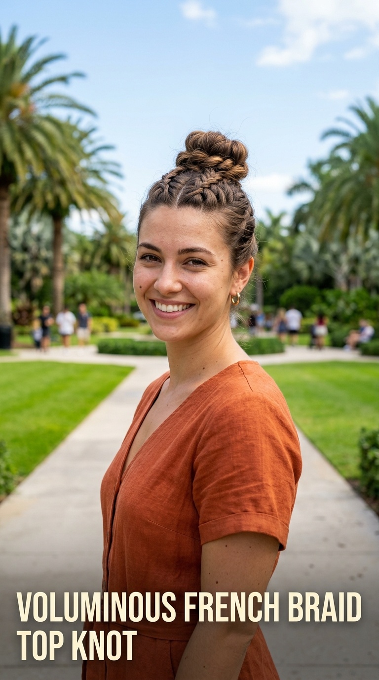 Voluminous French Braid Top Knot