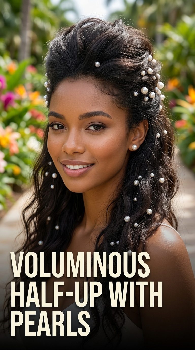 Voluminous Half-Up with Pearls