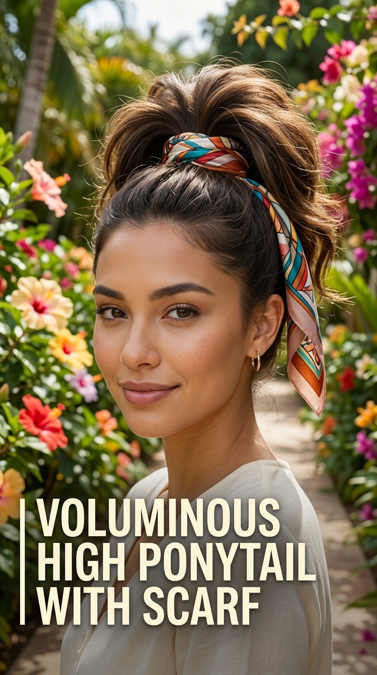 Voluminous High Ponytail with Scarf