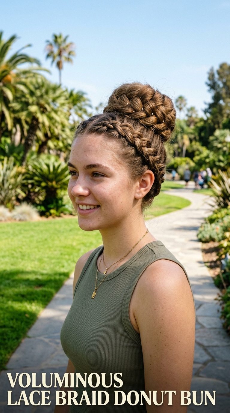 Voluminous Lace Braid Donut Bun