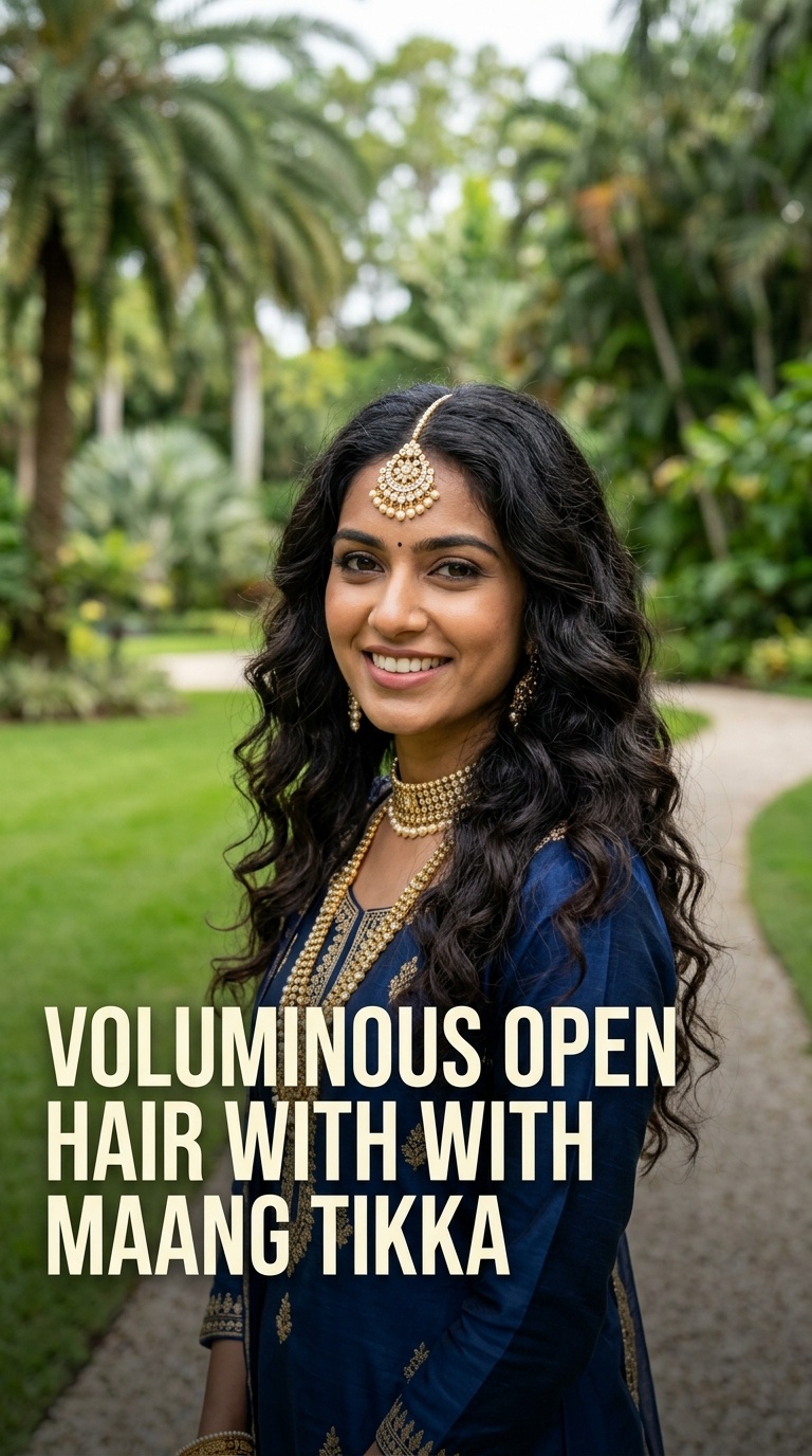 Voluminous Open Hair with Maang Tikka