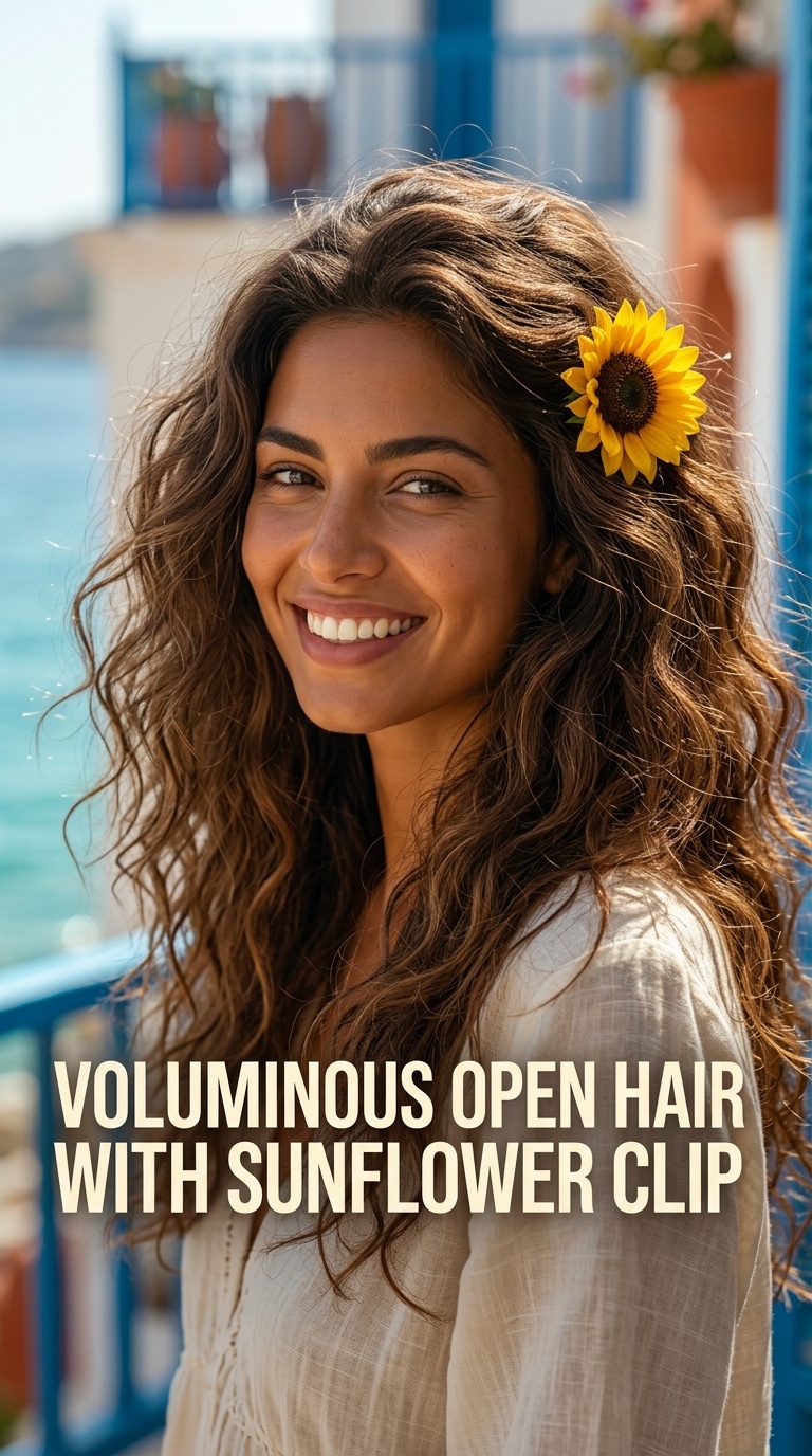 Voluminous Open Hair with Sunflower Clip