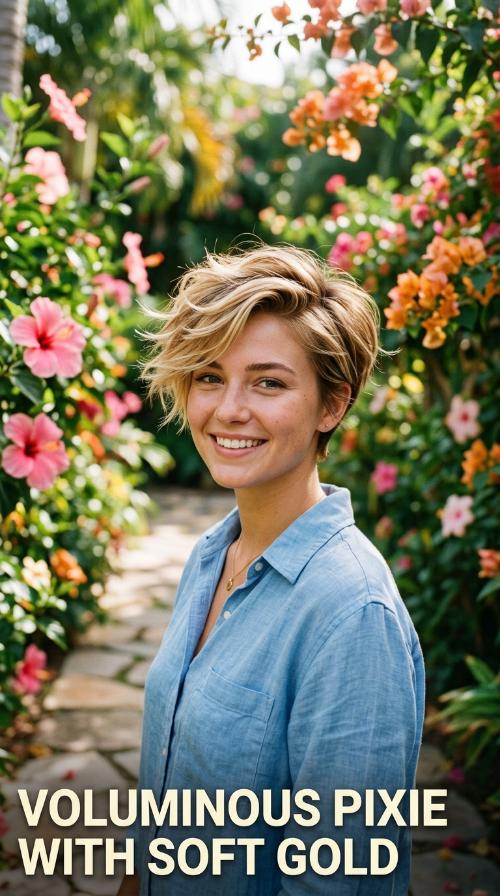 Voluminous Pixie with Soft Gold