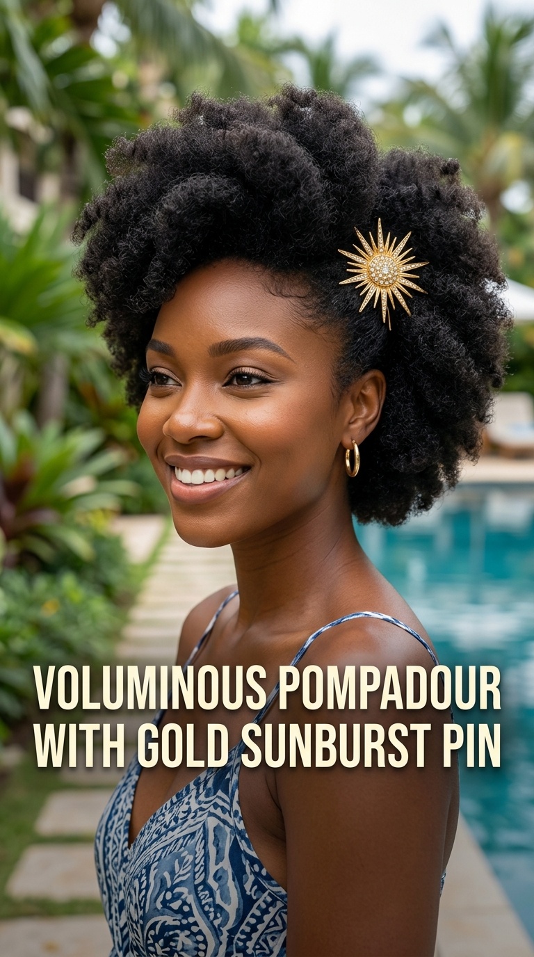 Voluminous Pompadour with Gold Sunburst Pin