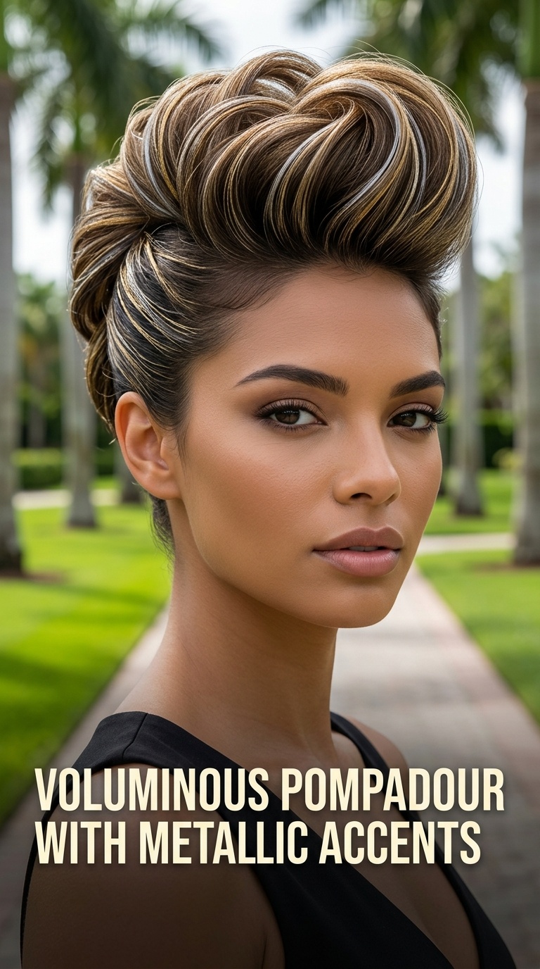 Voluminous Pompadour with Metallic Accents