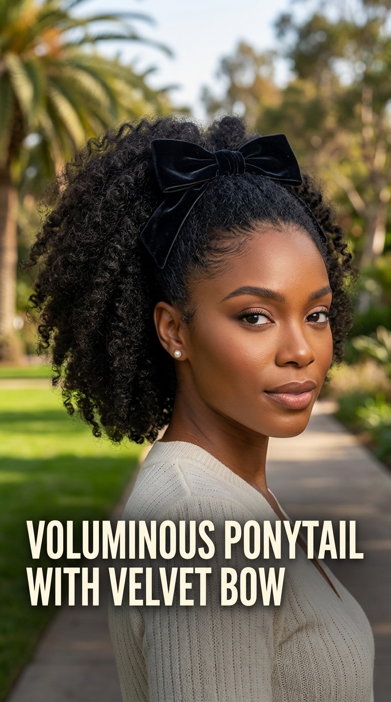 Voluminous Ponytail with Velvet Bow