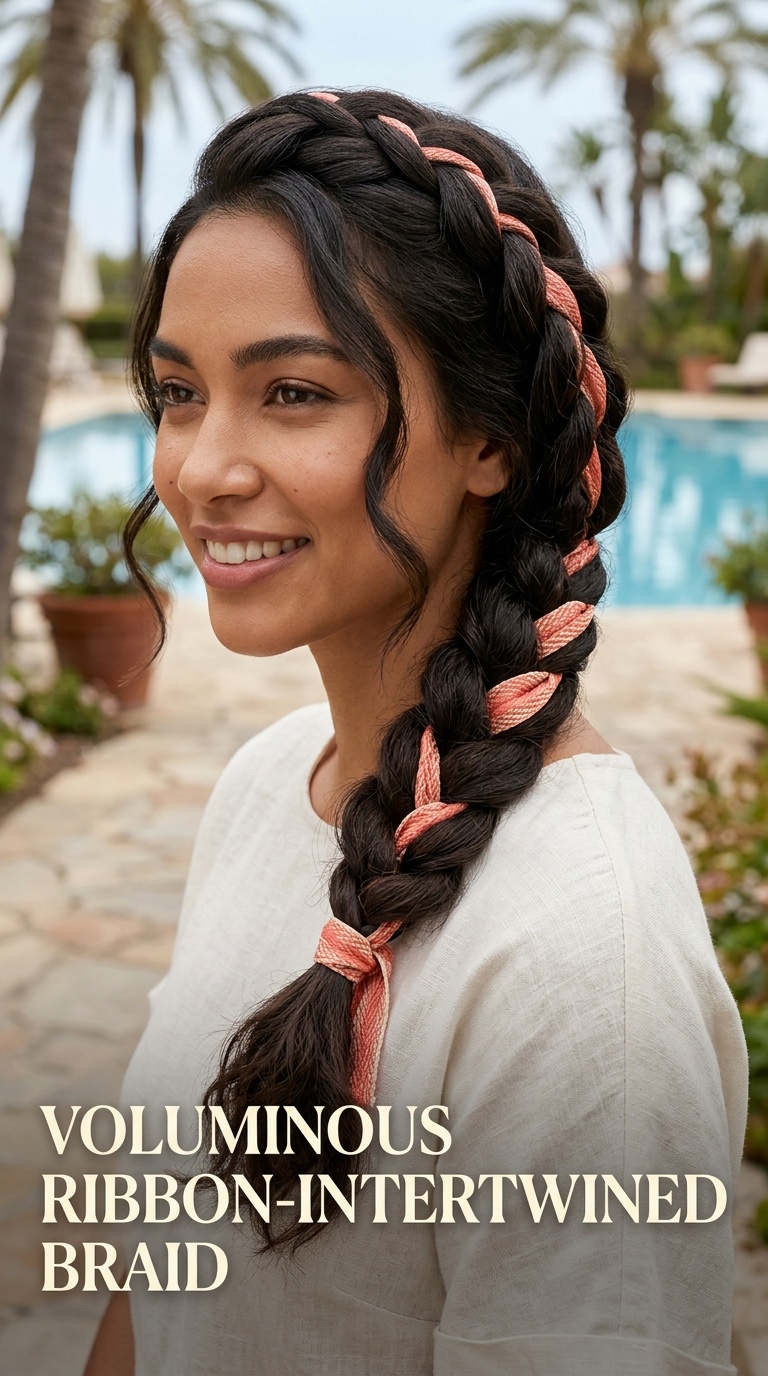Voluminous Ribbon-Intertwined Braid