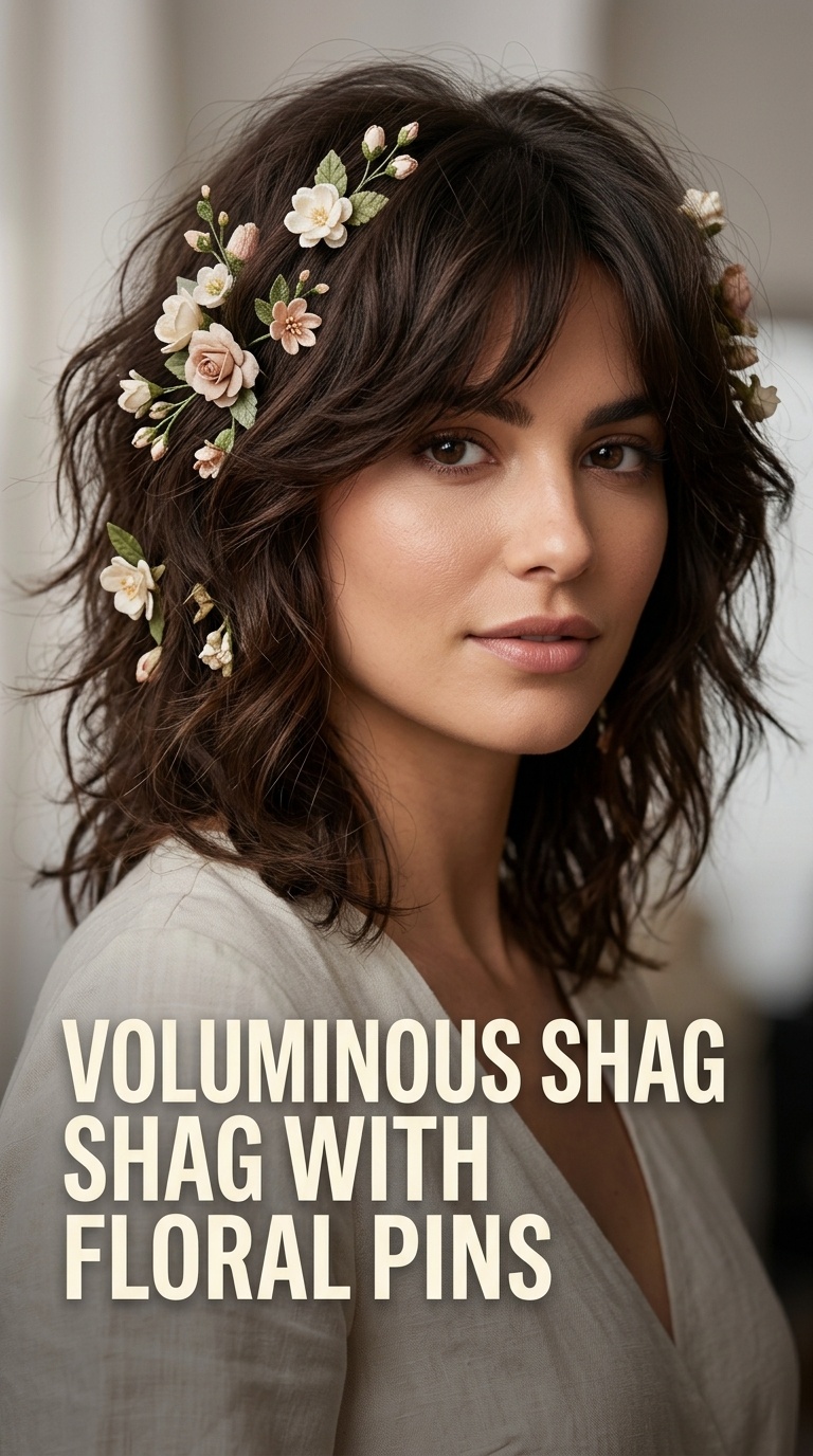 Voluminous Shag with Floral Pins
