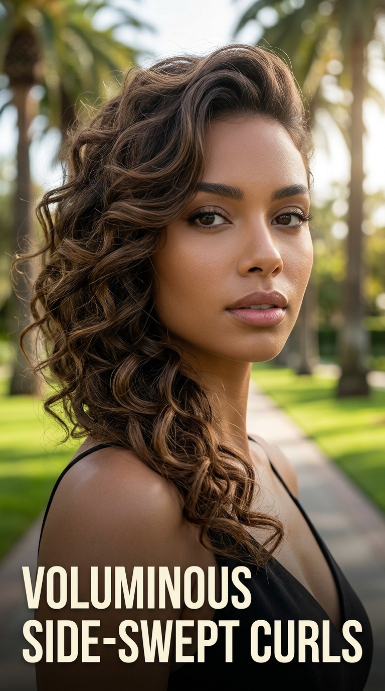 Voluminous Side-Swept Curls