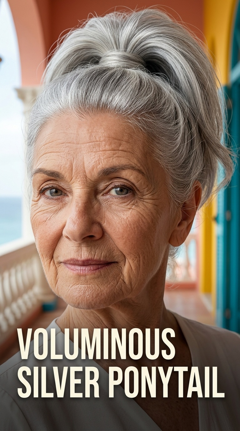 Voluminous Silver Ponytail