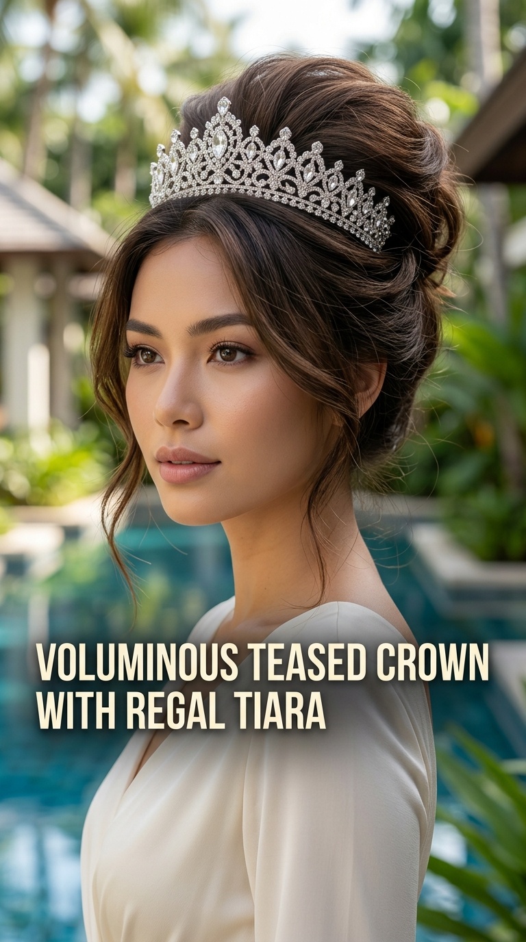 Voluminous Teased Crown with Regal Tiara
