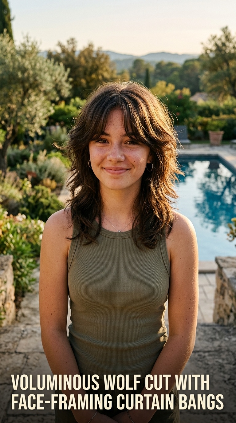 Voluminous Wolf Cut with Face-Framing Curtain Bangs