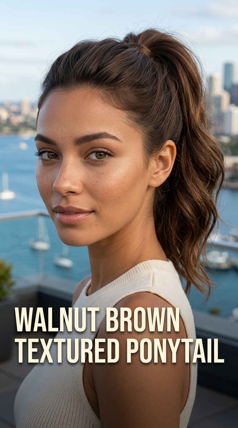 Walnut Brown Textured Ponytail