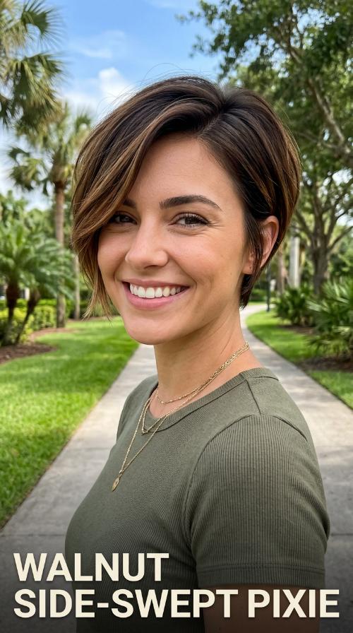 Walnut Side-Swept Pixie