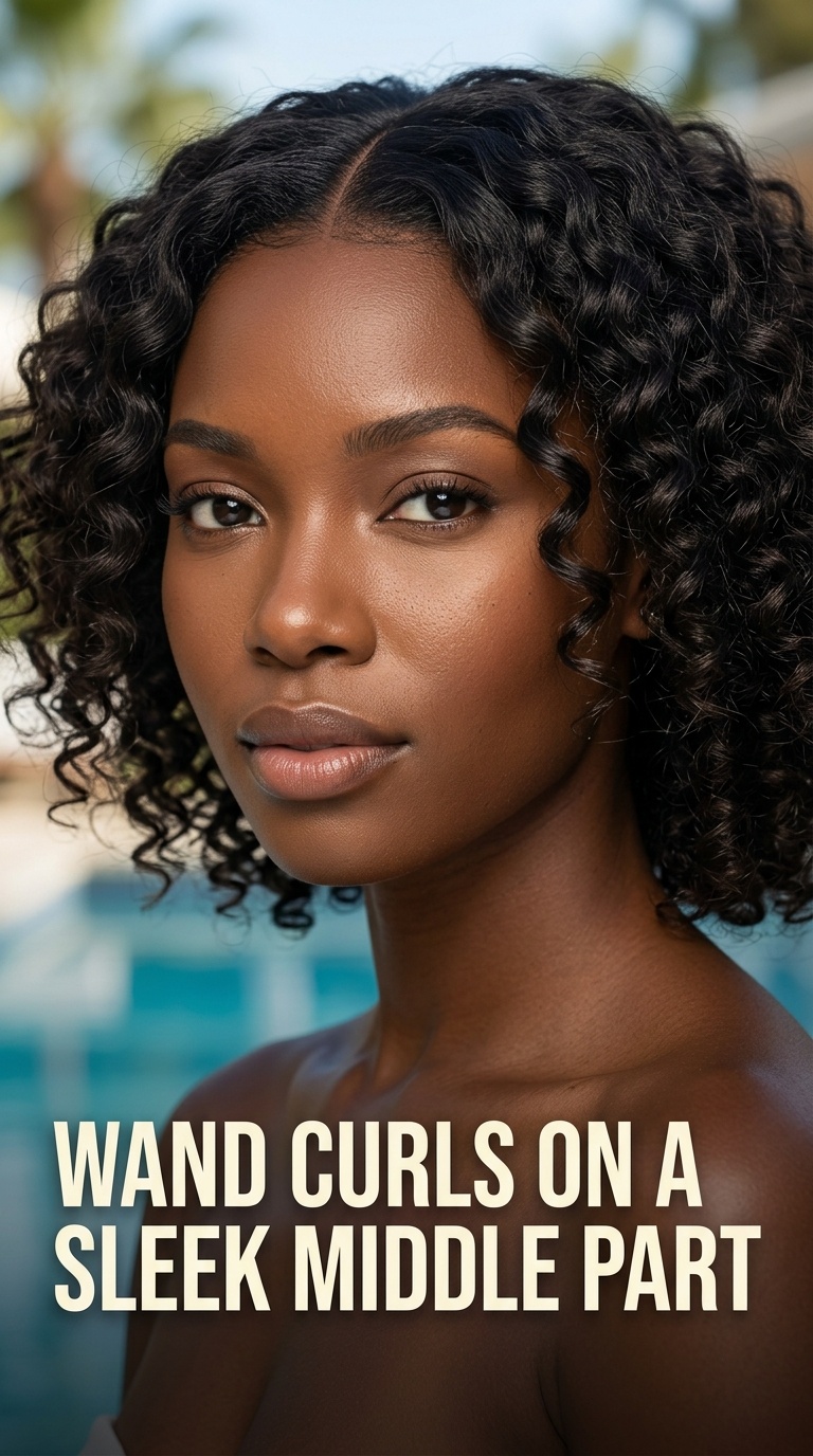 Wand Curls on a Sleek Middle Part
