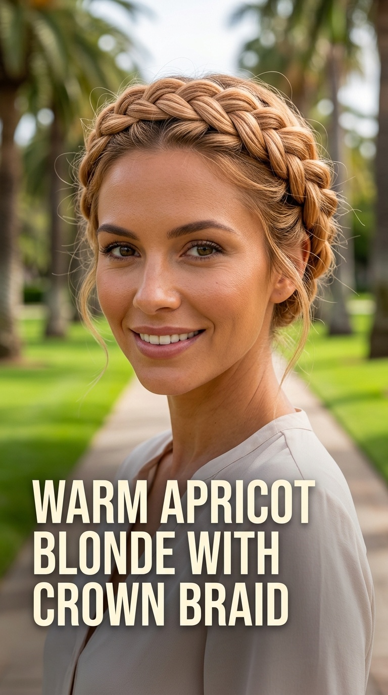 Warm Apricot Blonde with Crown Braid