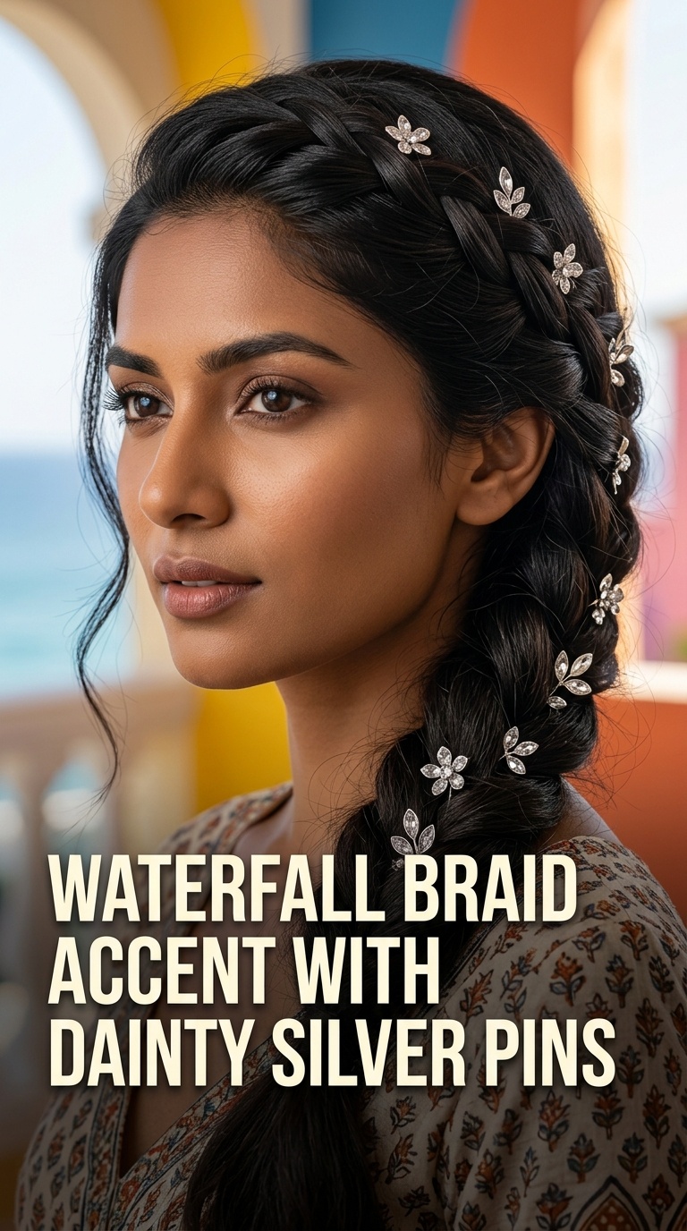 Waterfall Braid Accent with Dainty Silver Pins